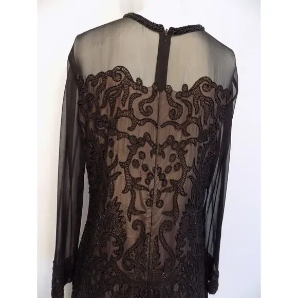 Vintage Judith Ann Creations black silk beaded evening wear cocktail size Medium - Picture 5 of 12